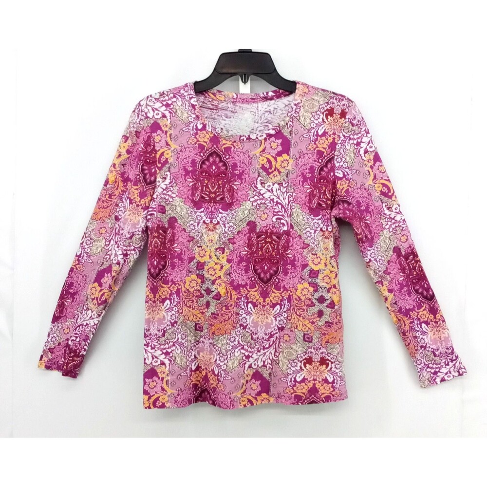 Blue Sol Shirt Womens Large Pink Floral Long Sleeve Round Neck Lightweight Top